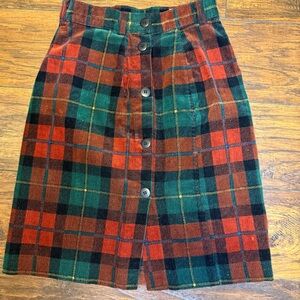 VTG Central Falls Plaid Corduroy Skirt Dark Academia Button Front Tartan size 2